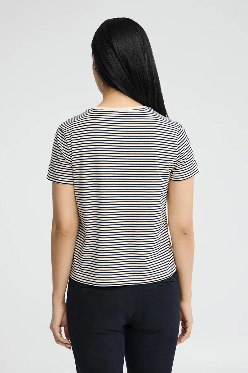 Striped regular-fit T-shirt in navy blue and nude with Rigby Go embroidery - Image 4