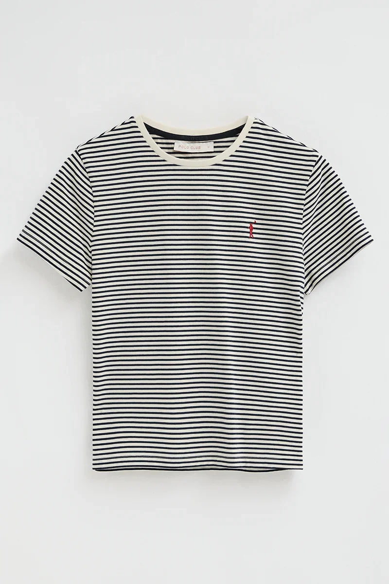 Striped regular-fit T-shirt in navy blue and nude with Rigby Go embroidery - Image 5