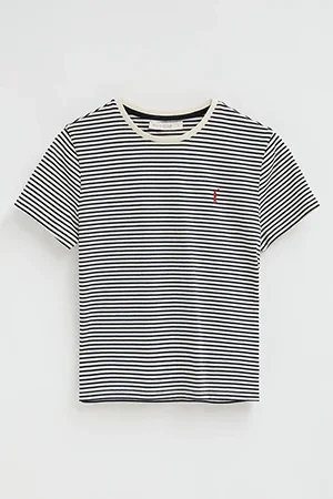 Striped regular-fit T-shirt in navy blue and nude with Rigby Go embroidery - Image 9