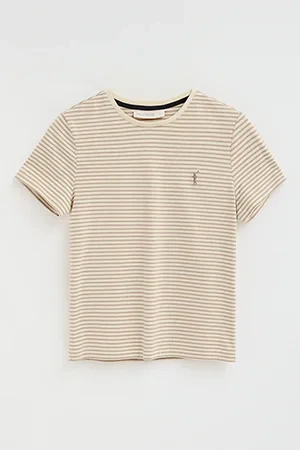 Striped regular-fit T-shirt in nude and light brown with Rigby Go embroidery - Image 10