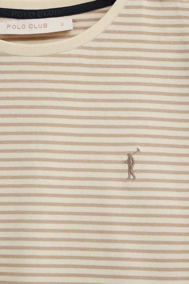 Striped regular-fit T-shirt in nude and light brown with Rigby Go embroidery - Image 7