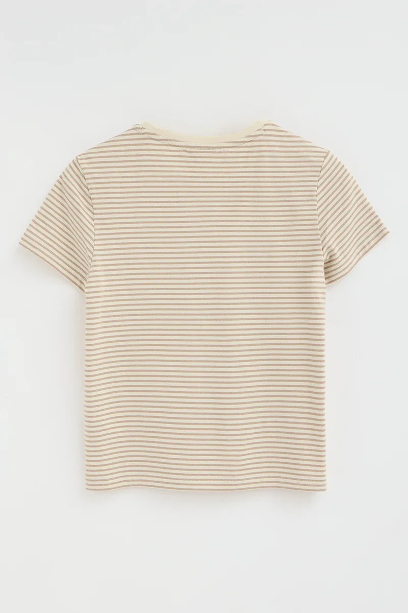 Striped regular-fit T-shirt in nude and light brown with Rigby Go embroidery - Image 8
