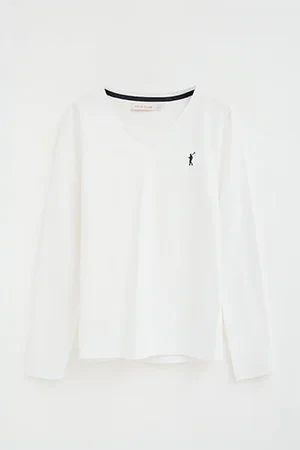 White long-sleeve V-neck T-shirt with Rigby Go embroidery - Image 9