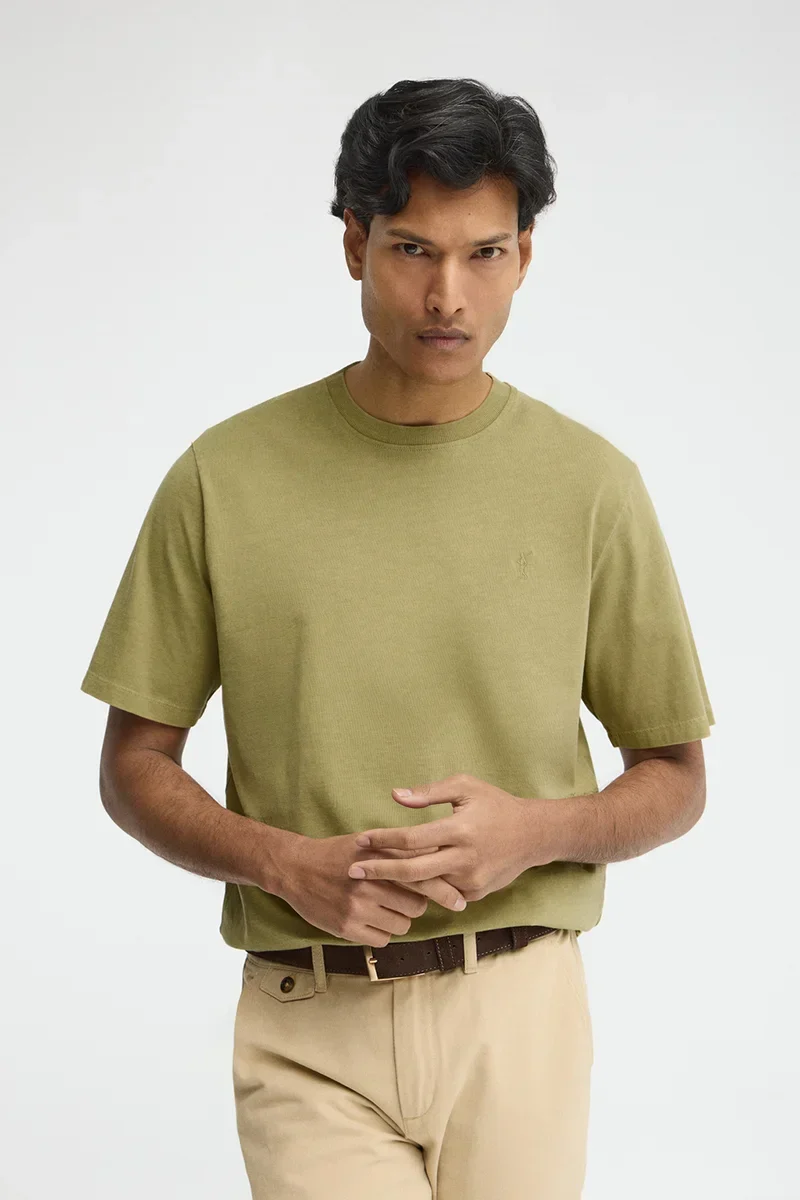 Leaf-green loose-fit T-shirt with round neck and Rigby Go logo - Image 2