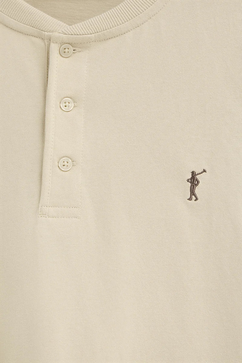 Beige Henley T-shirt with Rigby Go embroidery - Image 2