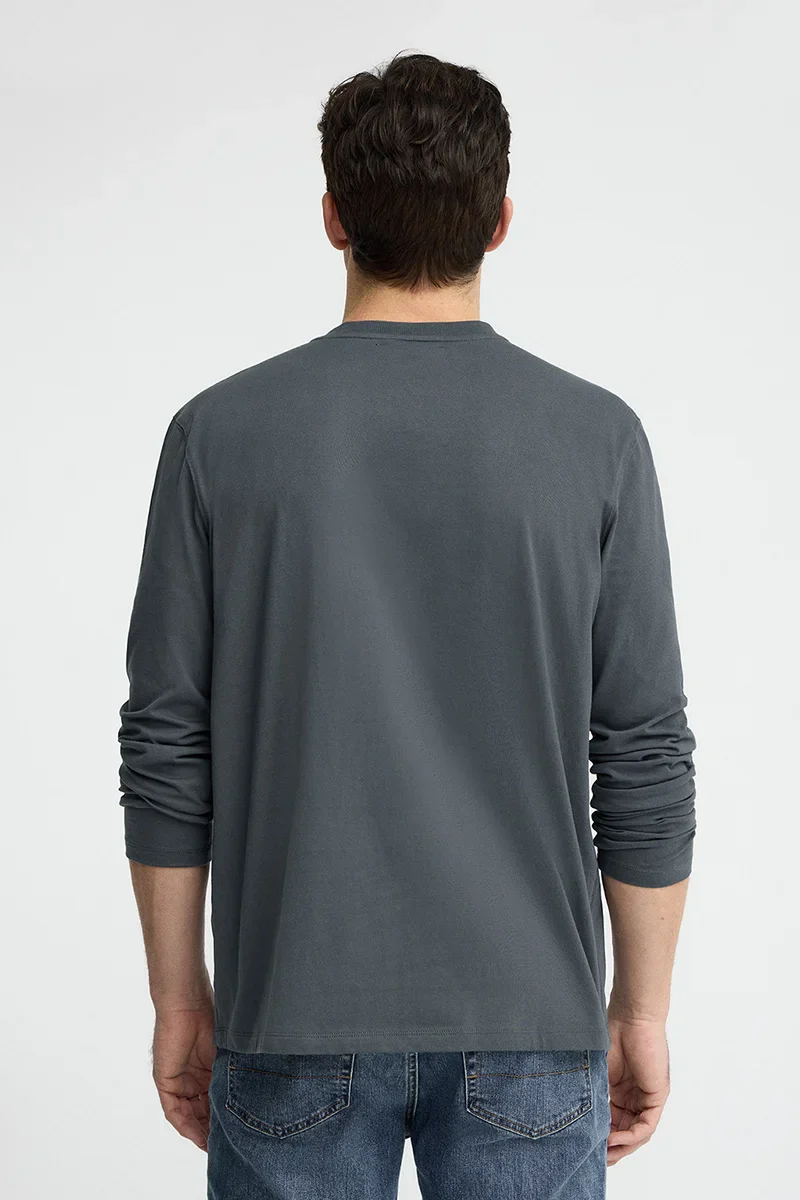 Stone-grey Henley T-shirt with Rigby Go embroidery - Image 5