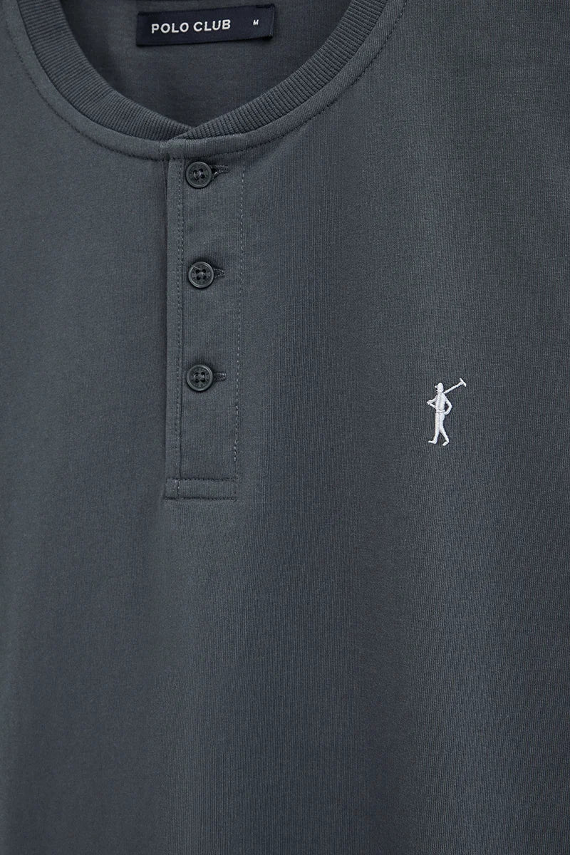 Stone-grey Henley T-shirt with Rigby Go embroidery - Image 7