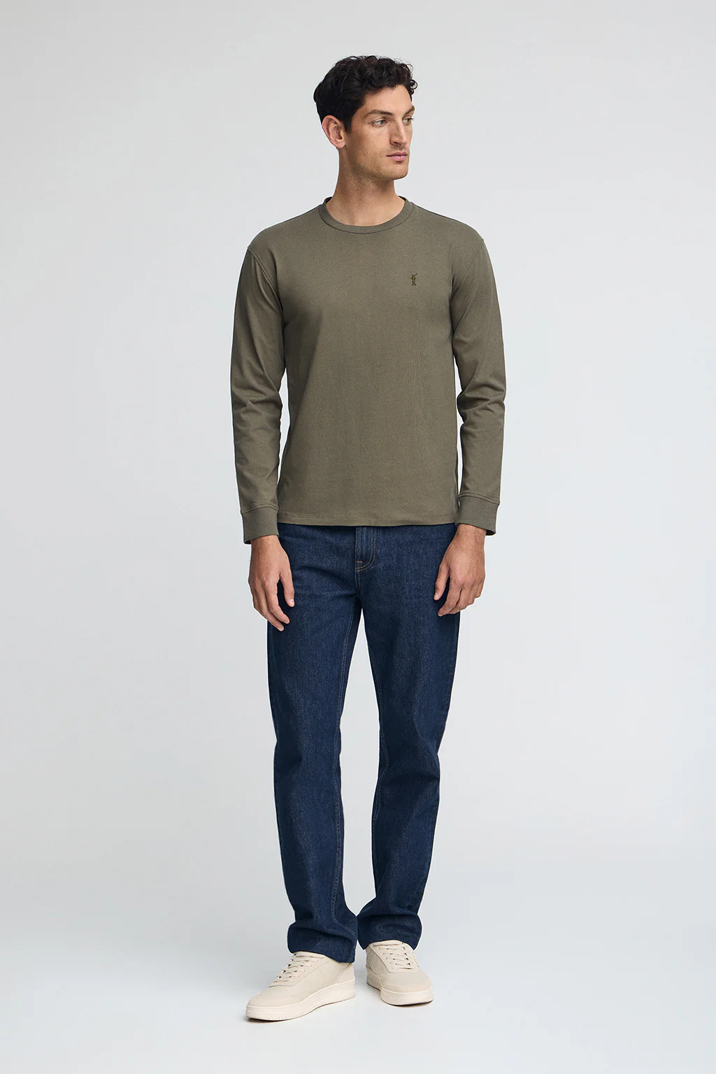 Army-green long-sleeve T-shirt with Rigby Go embroidered logo - Image 3