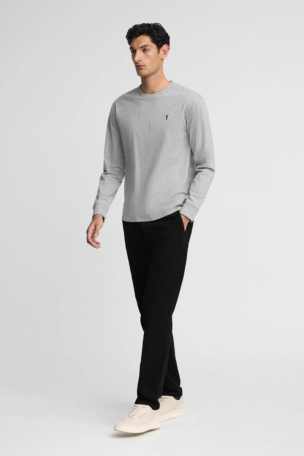 Grey-marl long-sleeve T-shirt with Rigby Go embroidered logo - Image 3