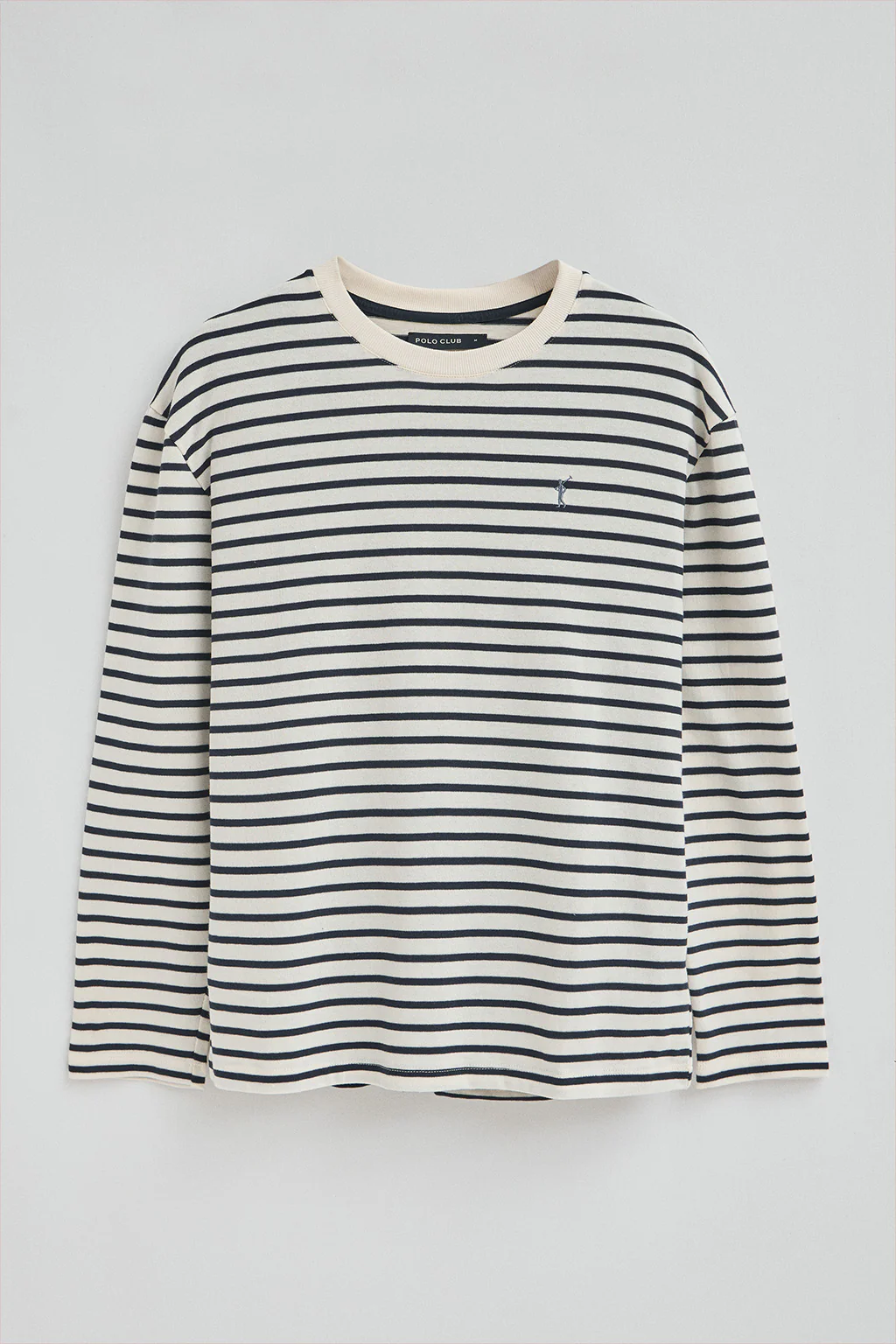 Striped T-shirt in nude and navy blue with Rigby Go embroidered logo - Image 7