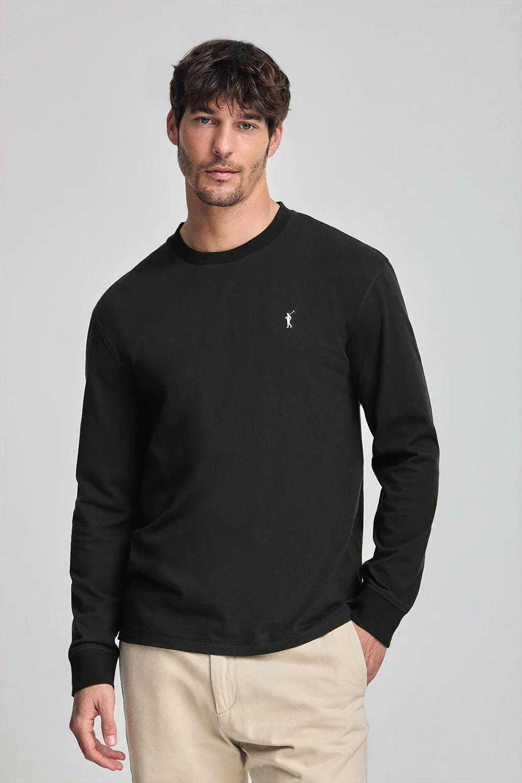 Black long-sleeve T-shirt with Rigby Go embroidery