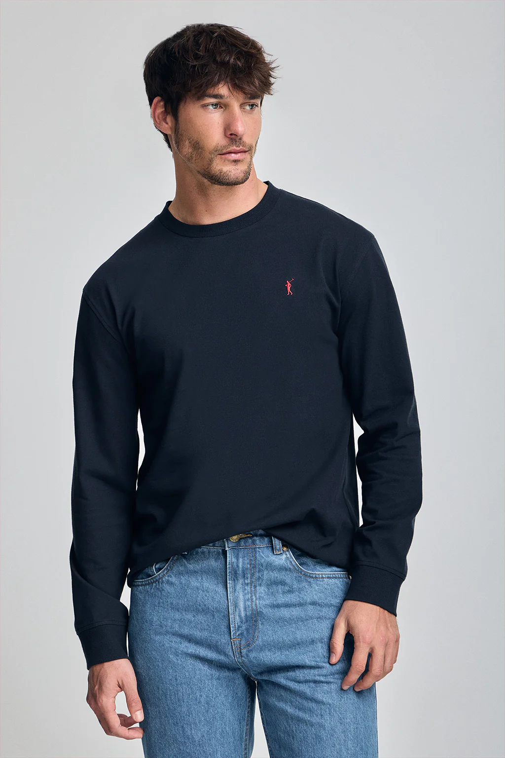 Navy-blue long-sleeve T-shirt with Rigby Go embroidery