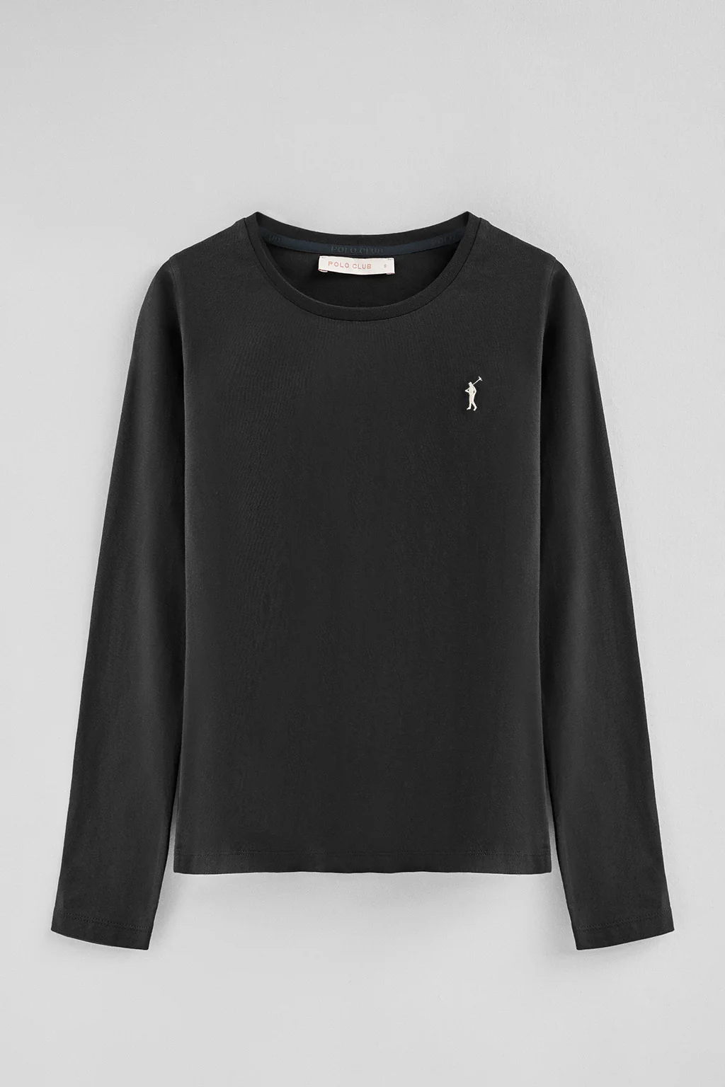 Black long-sleeve T-shirt with round neck and Rigby Go embroidered logo - Image 8