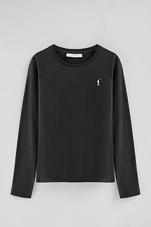 Black long-sleeve T-shirt with round neck and Rigby Go embroidered logo - Image 9