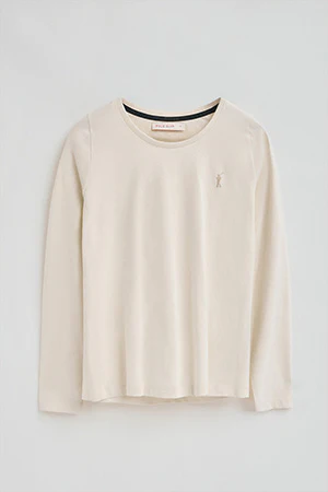 Nude long-sleeve T-shirt with round neck and Rigby Go Gold logo - Image 8