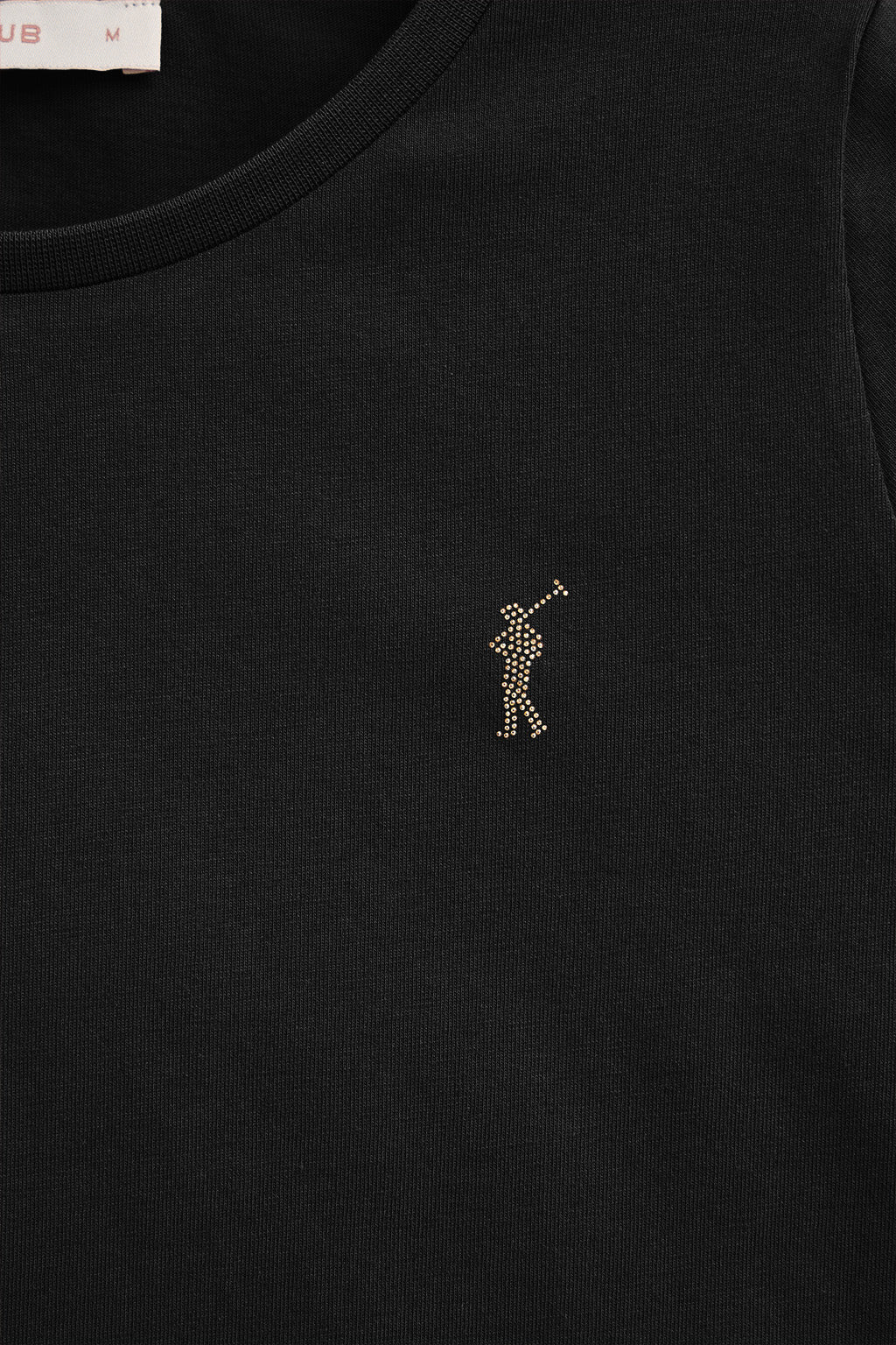 Black long-sleeve T-shirt with round neck and Rigby Go Gold logo - Image 6