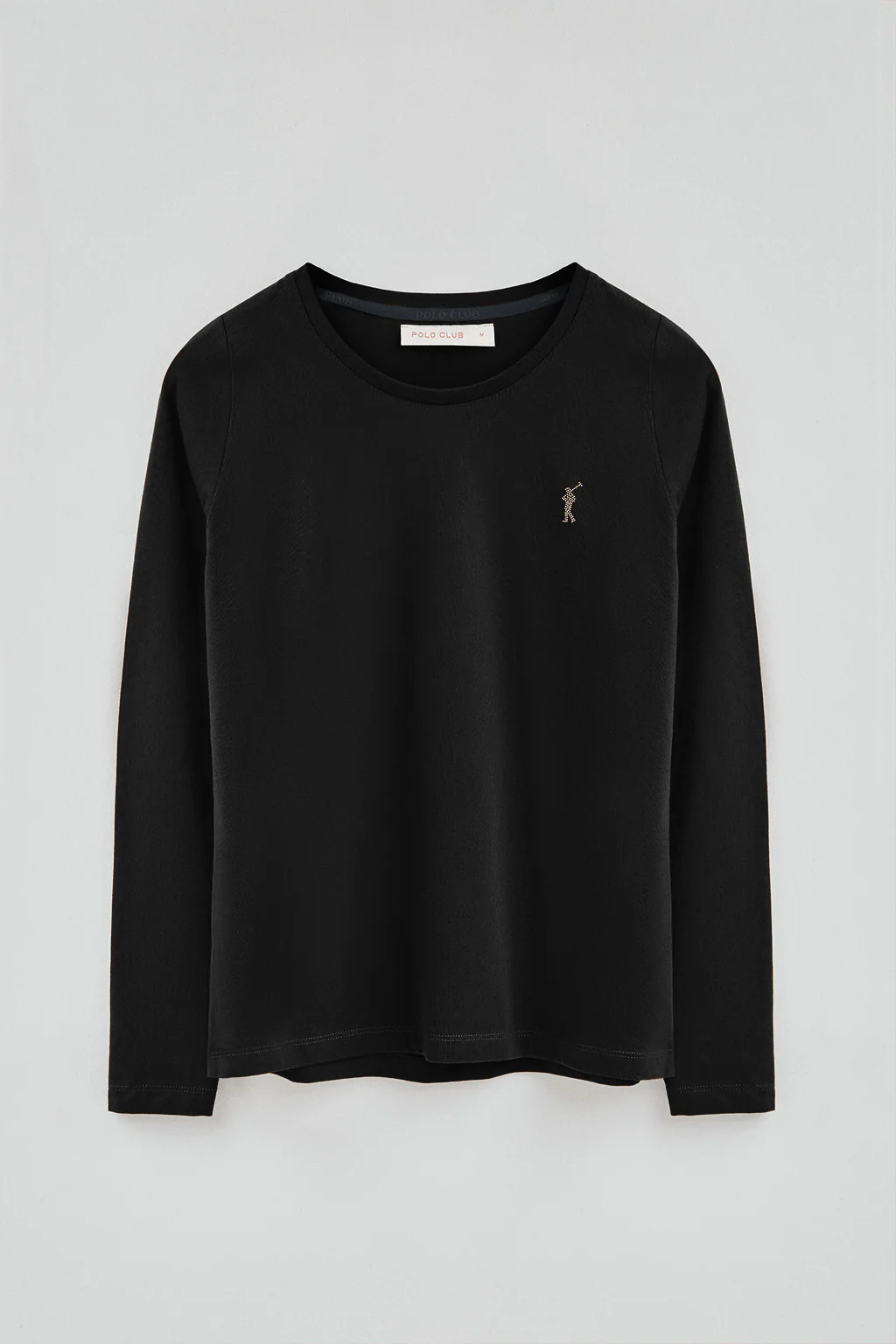 Black long-sleeve T-shirt with round neck and Rigby Go Gold logo - Image 9