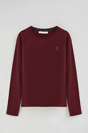 Maroon long-sleeve T-shirt with round neck and Rigby Go embroidered logo - Image 8