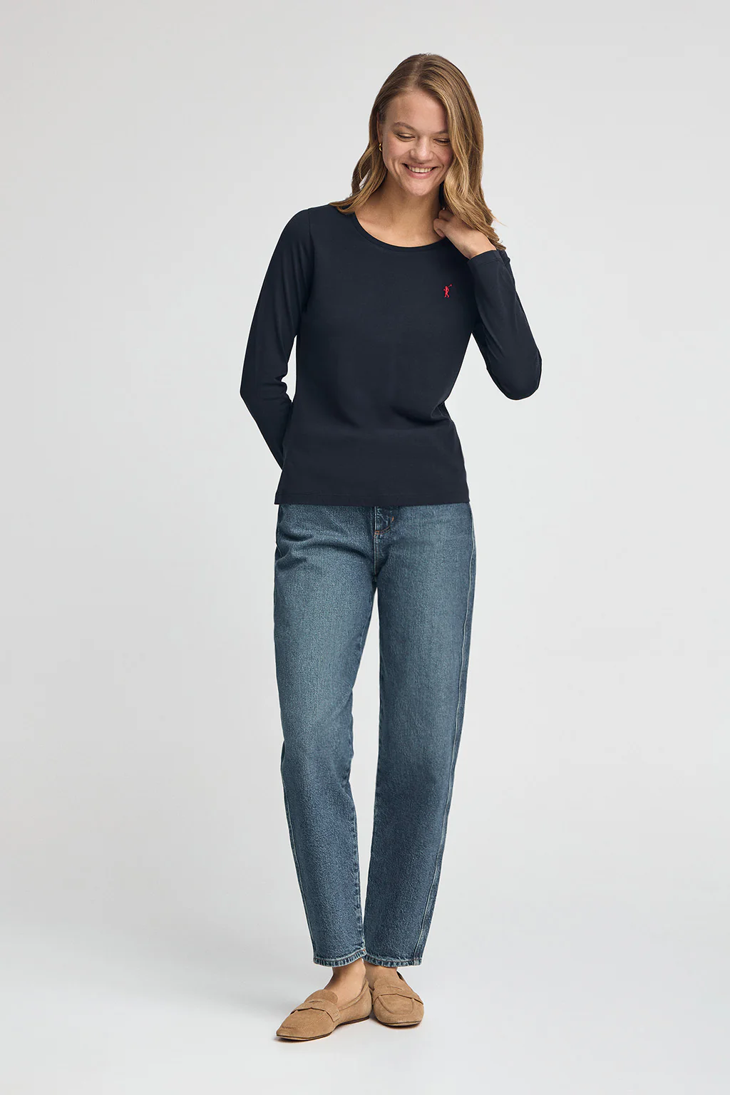 Navy-blue long-sleeve T-shirt with round neck and Rigby Go embroidered logo - Image 3