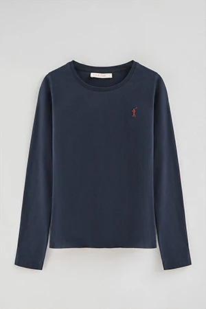 Navy-blue long-sleeve T-shirt with round neck and Rigby Go embroidered logo - Image 9
