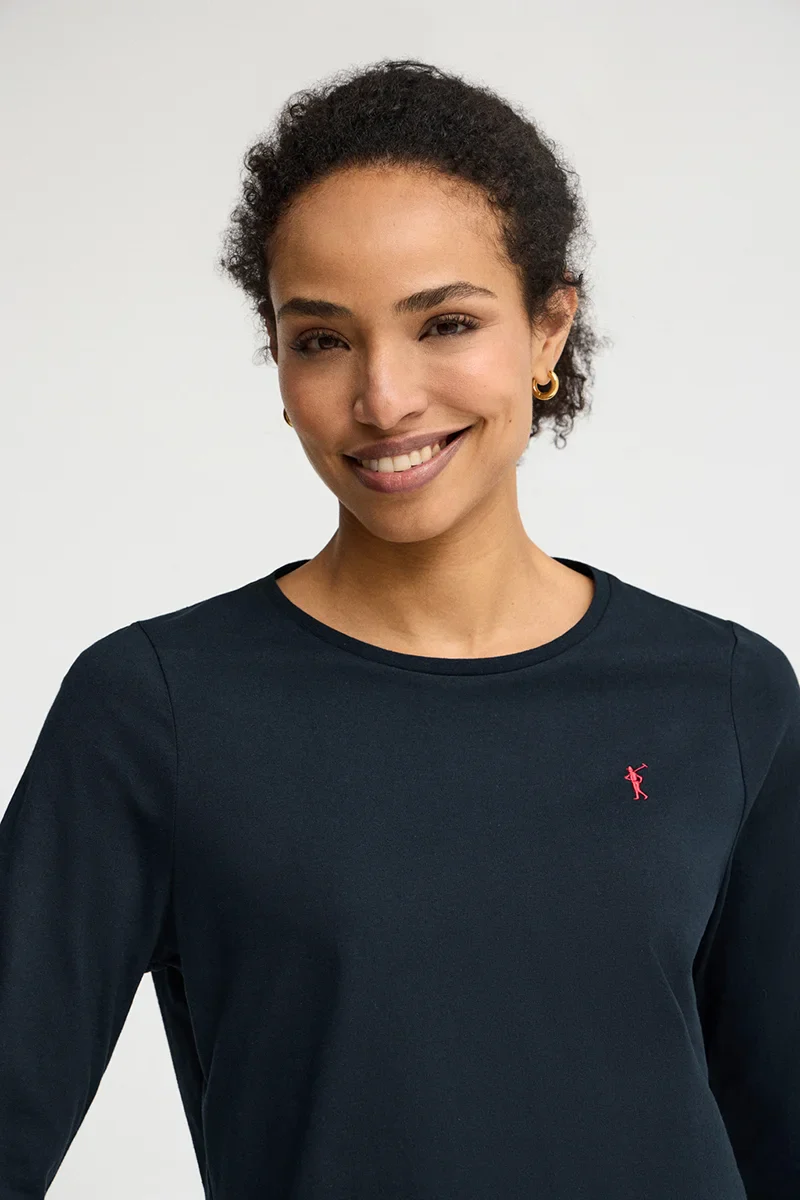 Navy-blue long-sleeve round-neck T-shirt with Rigby Go embroidery - Image 2