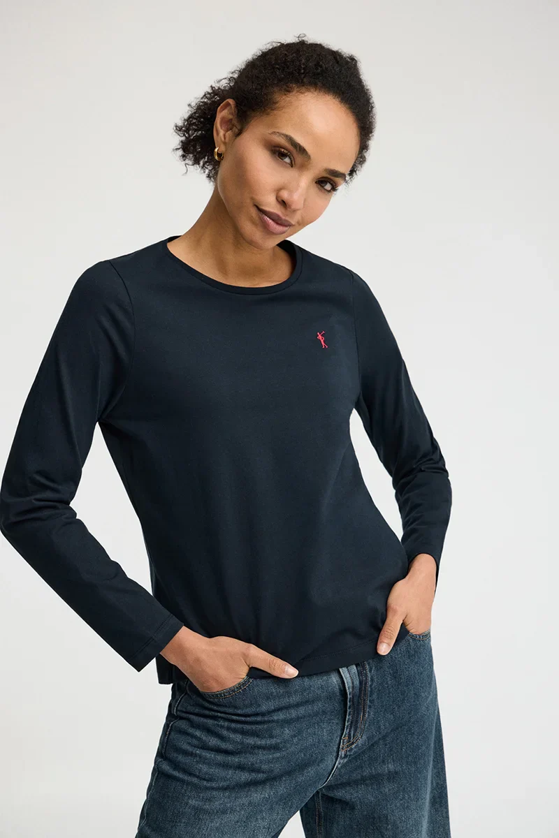 Navy-blue long-sleeve round-neck T-shirt with Rigby Go embroidery - Image 3