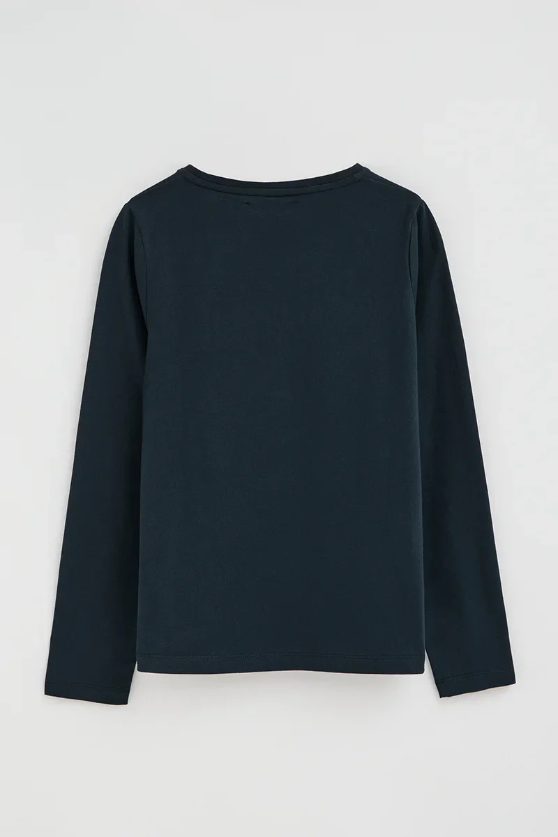 Navy-blue long-sleeve round-neck T-shirt with Rigby Go embroidery - Image 7