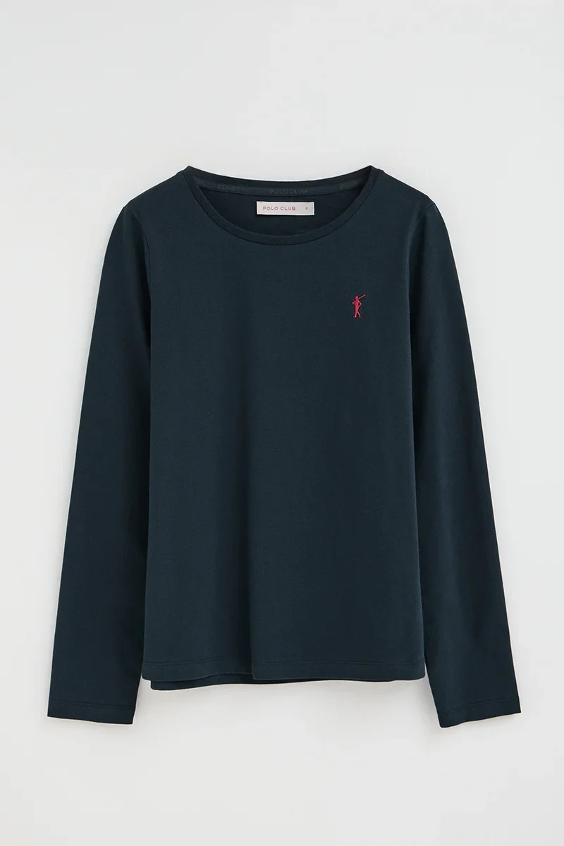 Navy-blue long-sleeve round-neck T-shirt with Rigby Go embroidery - Image 8