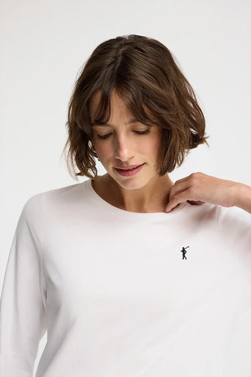 White long-sleeve round-neck T-shirt with Rigby Go embroidery - Image 2