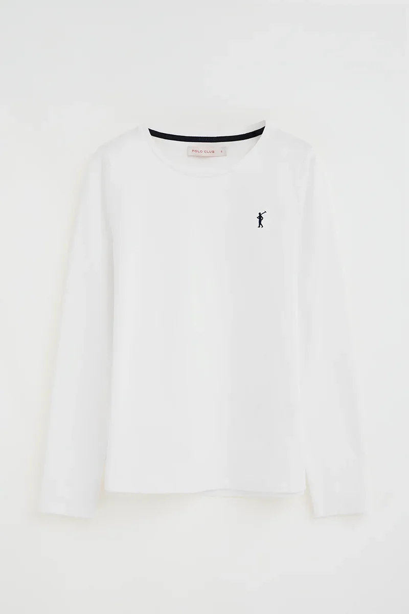 White long-sleeve round-neck T-shirt with Rigby Go embroidery - Image 5
