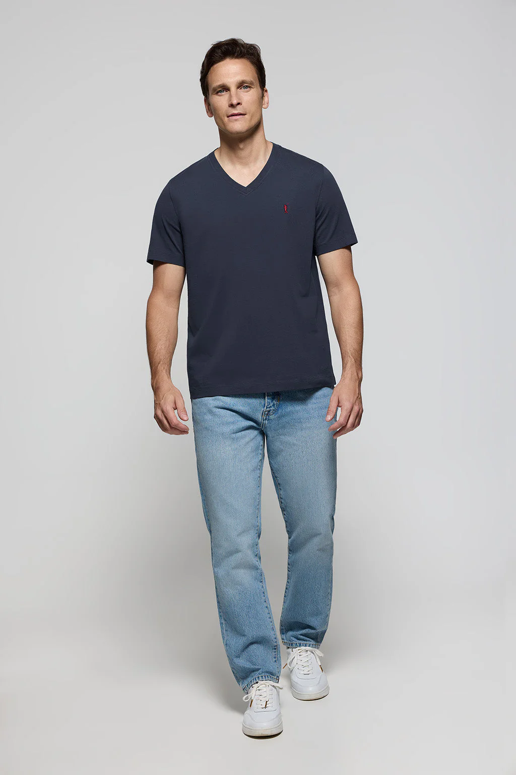 Navy V-neck short-sleeve tee with Rigby Go embroidery - Image 2