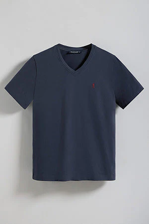 Navy V-neck short-sleeve tee with Rigby Go embroidery - Image 9