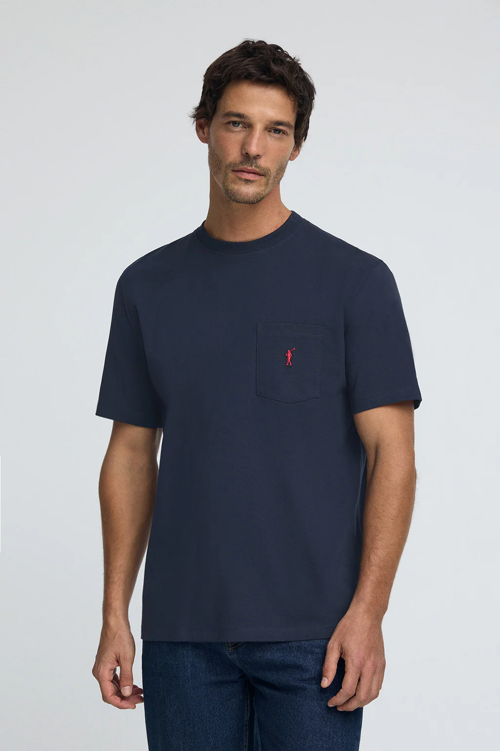 Navy-blue T-shirt with pocket and Rigby Go embroidery