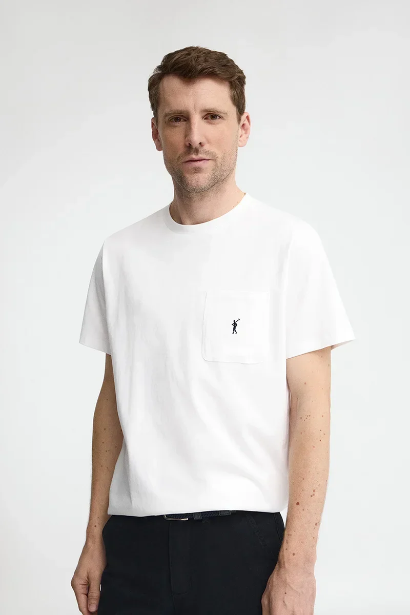 White T-shirt with pocket and Rigby Go logo