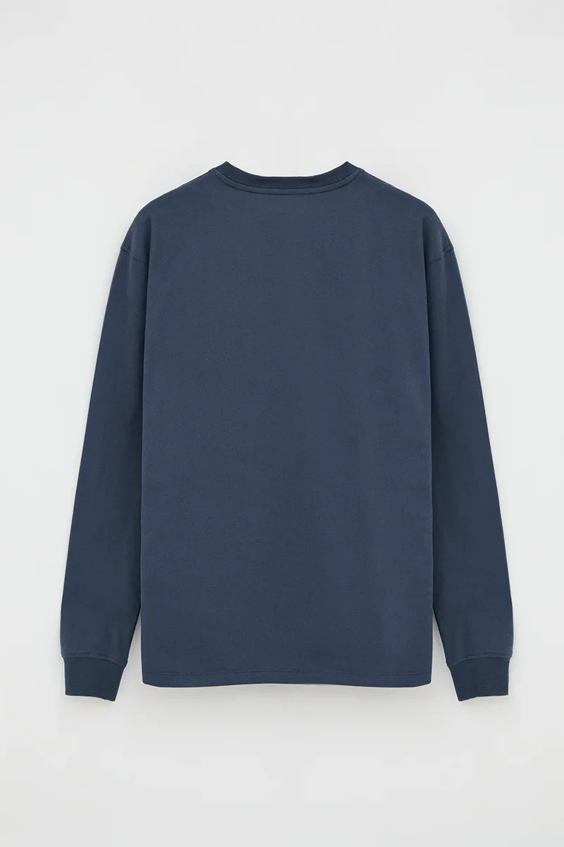 Denim-blue long-sleeve T-shirt with straight fit and Rigby Go embroidery - Image 3