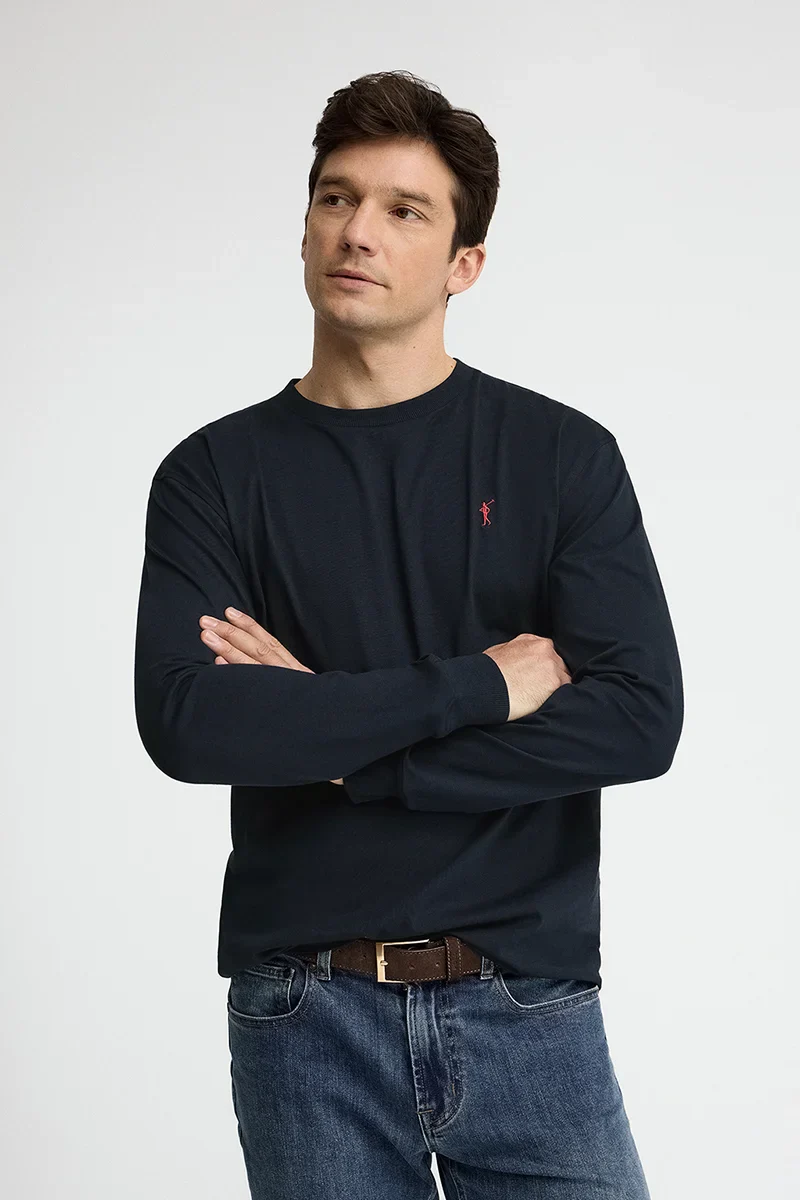 Navy-blue long-sleeve T-shirt with straight fit and Rigby Go embroidery - Image 2