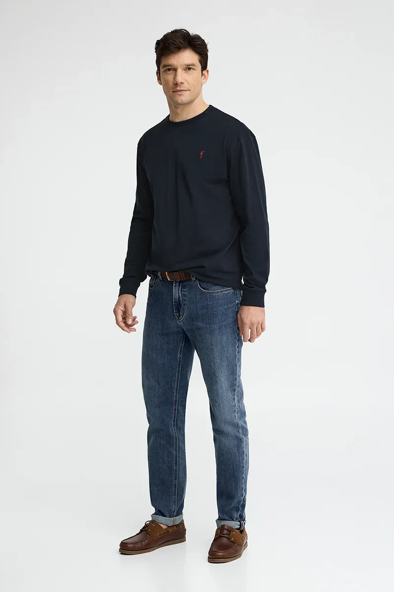 Navy-blue long-sleeve T-shirt with straight fit and Rigby Go embroidery - Image 3