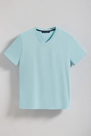 Sky-blue V-neck short-sleeve tee with Rigby Go embroidery - Image 9