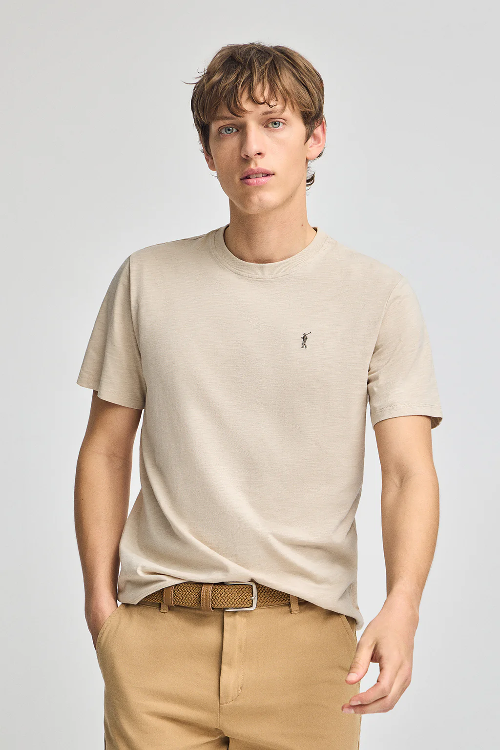 Beige slub-cotton T-shirt with Rigby Go embroidery