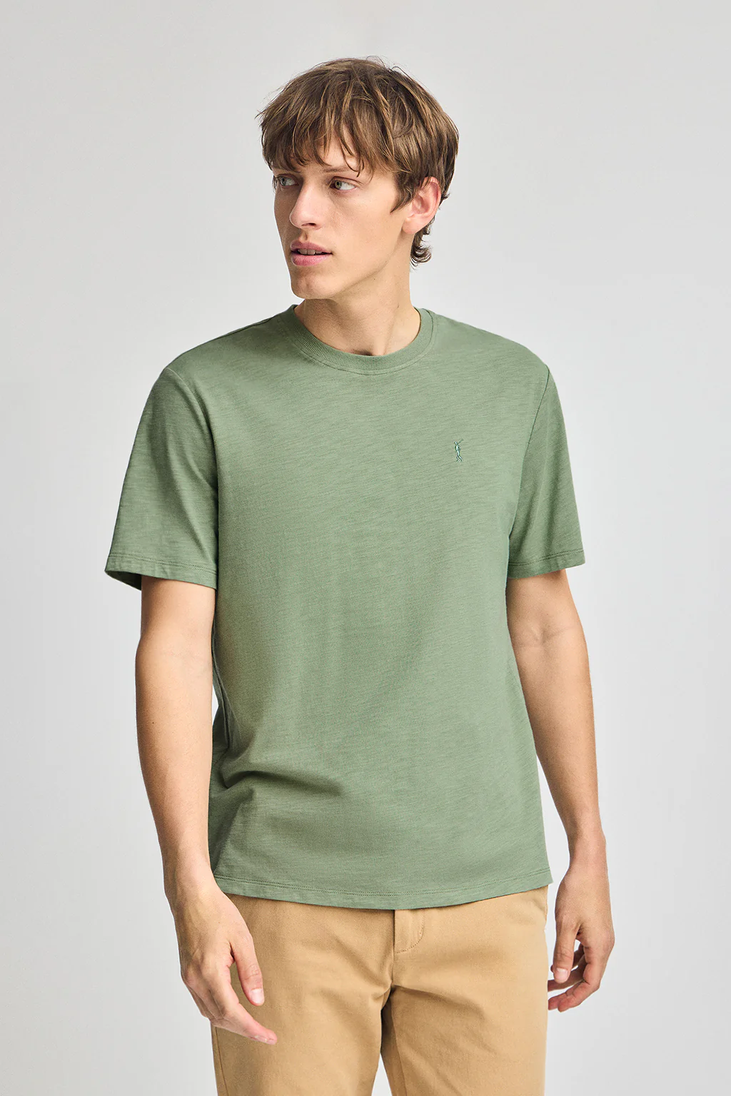Jade-green slub-cotton T-shirt with Rigby Go embroidery