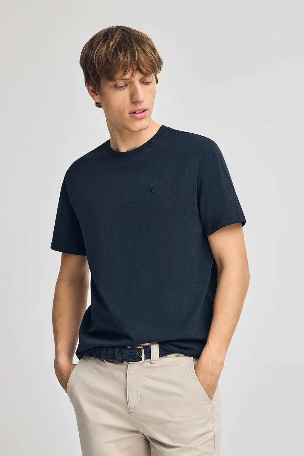 Navy-blue slub-cotton T-shirt with Rigby Go embroidery