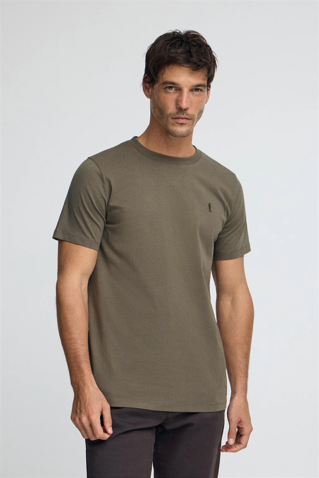 Army-green round-neck T-shirt with Rigby Go embroidery - Image 2