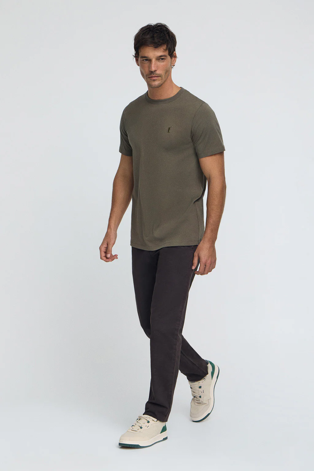 Army-green round-neck T-shirt with Rigby Go embroidery - Image 3