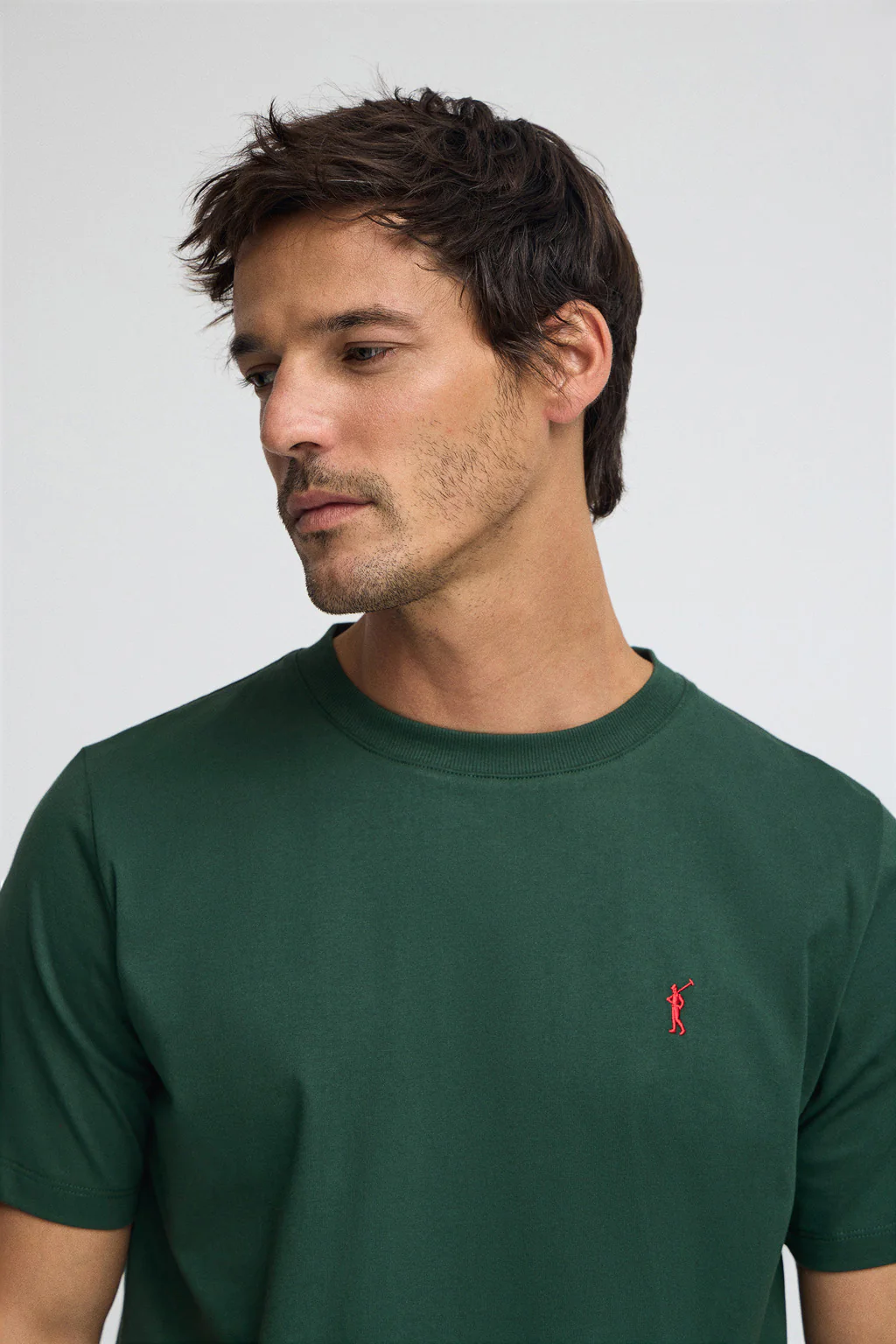 Bottle-green round-neck T-shirt with Rigby Go embroidery - Image 2