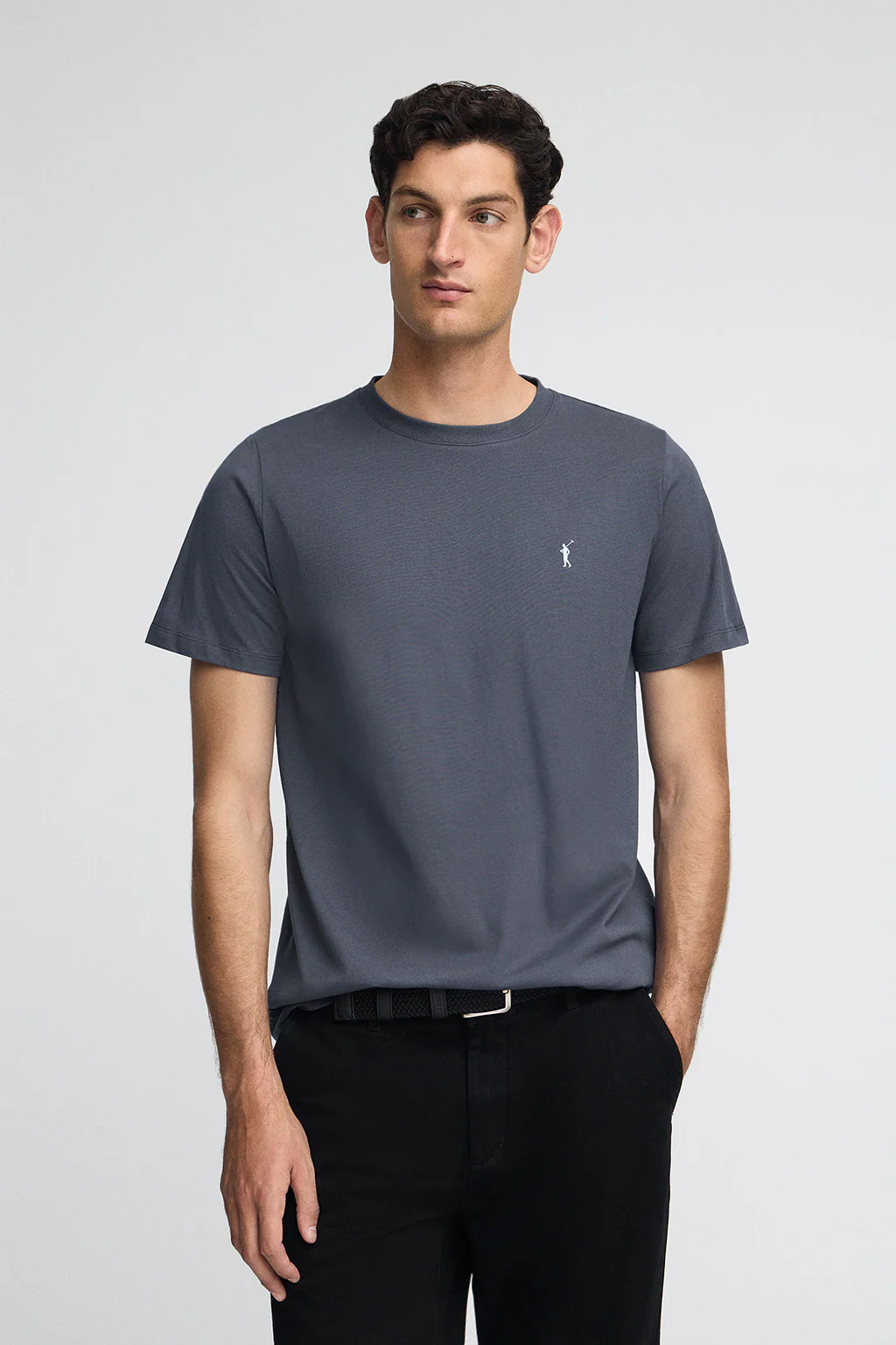 Denim-blue round-neck T-shirt with Rigby Go embroidery - Image 2