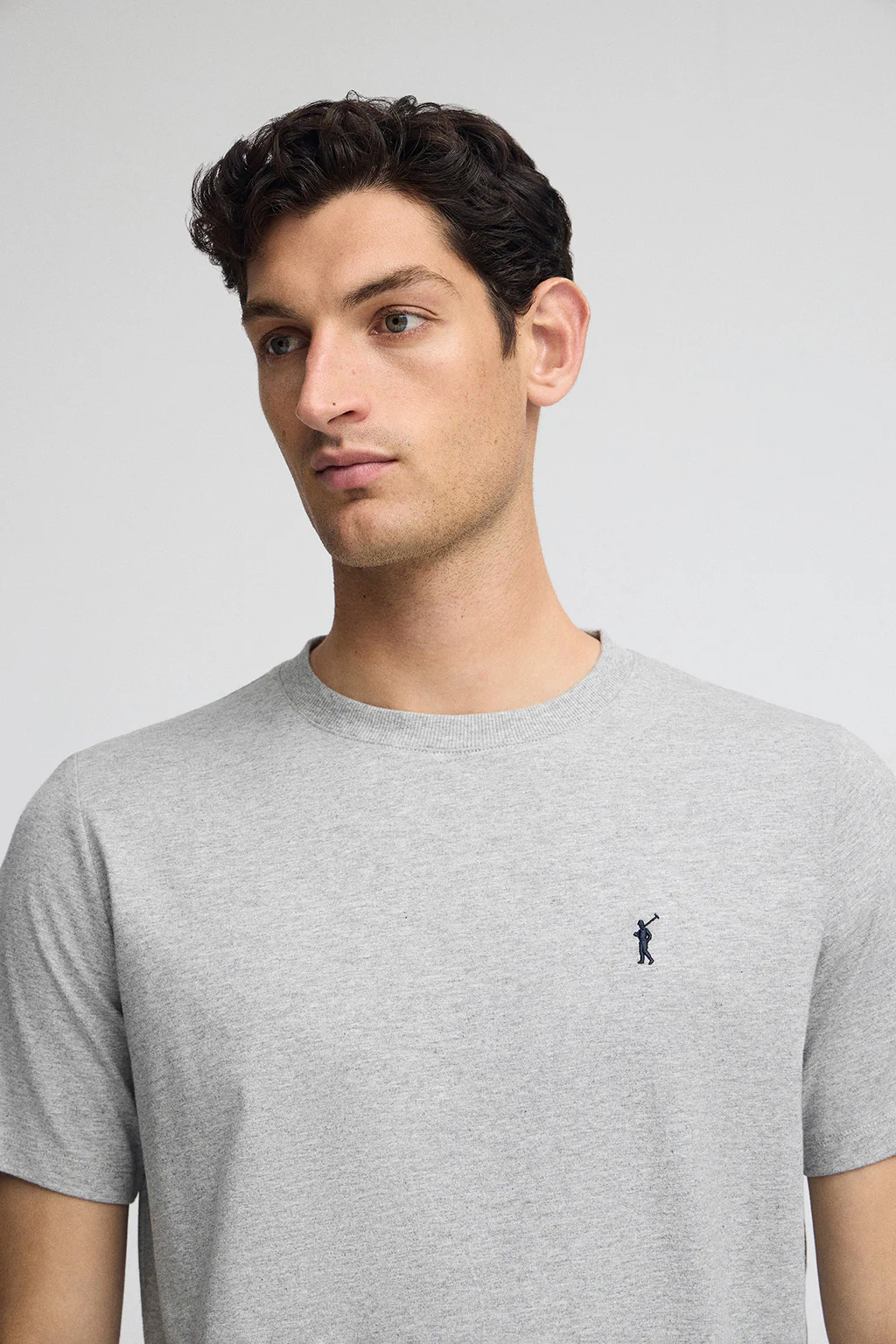 Grey-marl round-neck T-shirt with Rigby Go embroidery