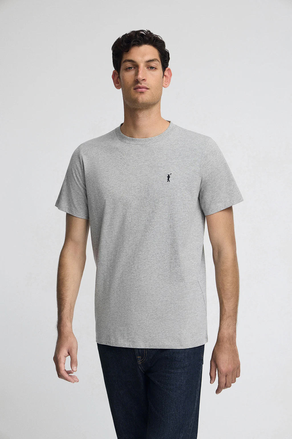 Grey-marl round-neck T-shirt with Rigby Go embroidery - Image 2