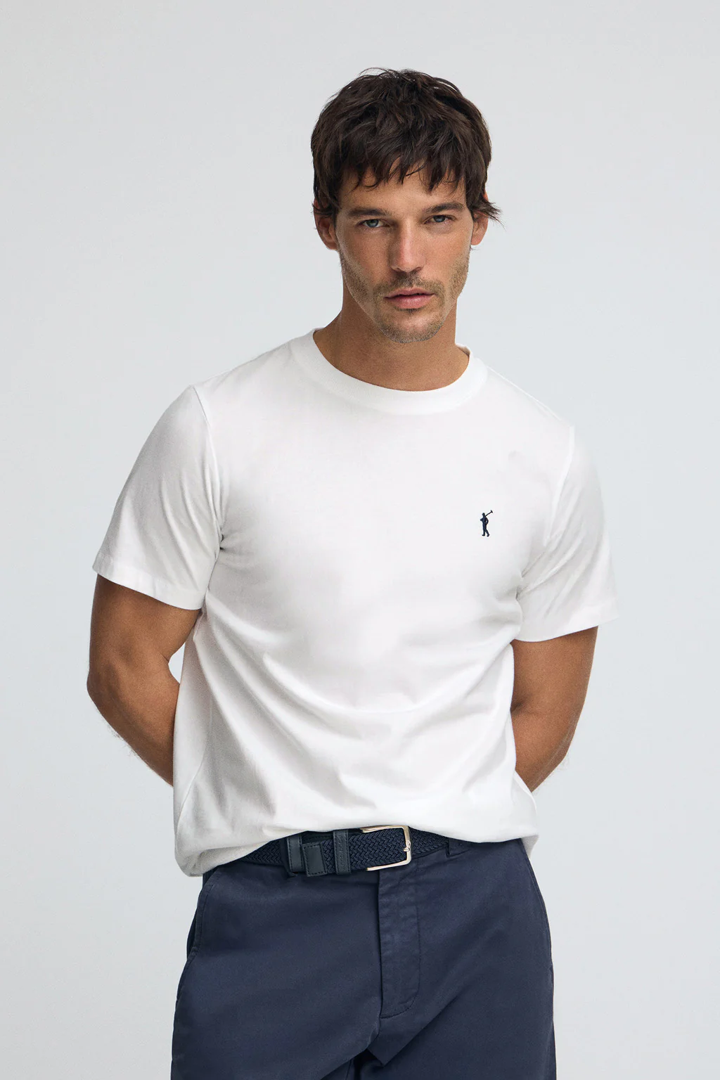 White round-neck T-shirt with Rigby Go embroidery