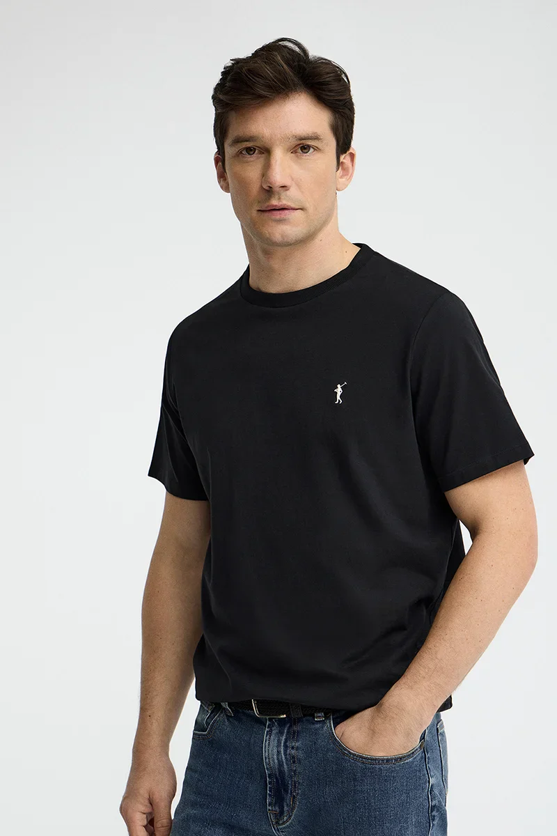 Black short-sleeve T-shirt with Rigby Go embroidery