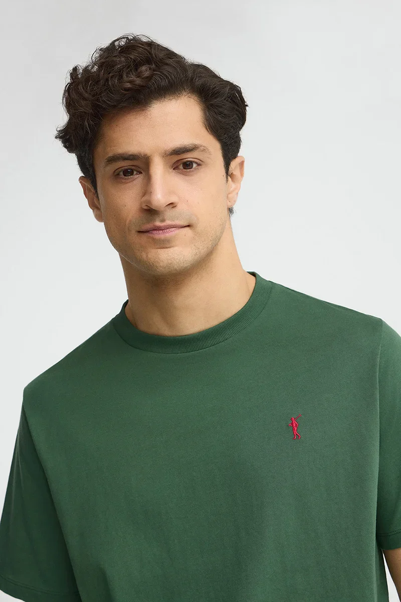 Bottle-green short-sleeve T-shirt with Rigby Go embroidery